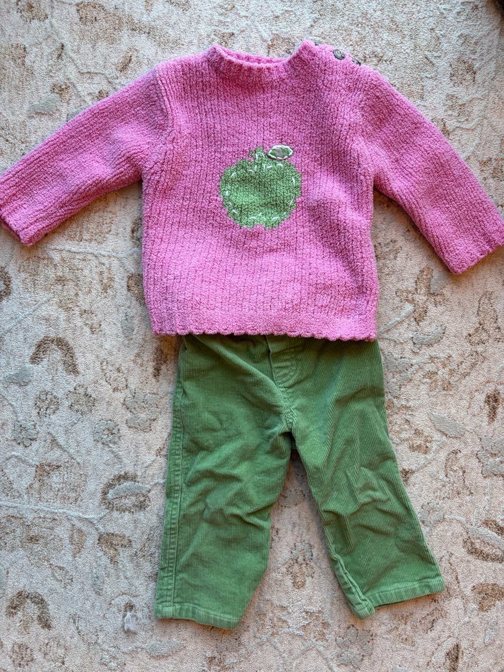 Vintage Hartstrings Apple Fuzzy Sweater + Corduroy Pants Set